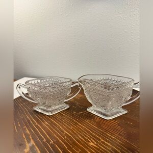 Vtg Indiana Glass Creamer Pitcher & Open Sugar Bowl Clear Diamond Shape